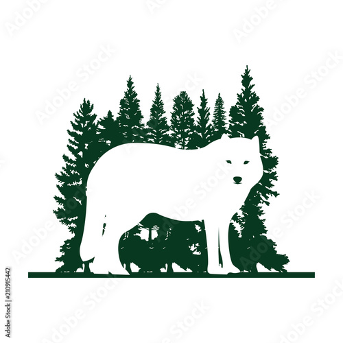 Lonely Wolf in Pine Forest Silhouette Illustration