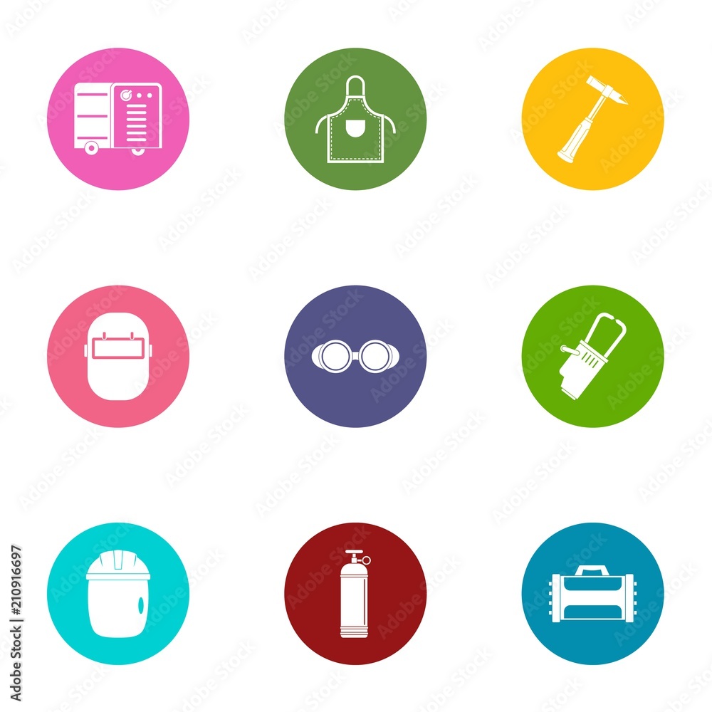 Weld metal icons set. Flat set of 9 weld metal vector icons for web isolated on white background Weld metal icons set. Flat set of 9 weld metal vector icons for web isolated on white background