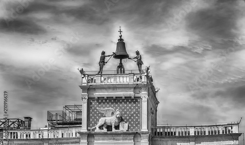 Top of St Mark's Clocktower, iconic landmark in Venice, Italy photo