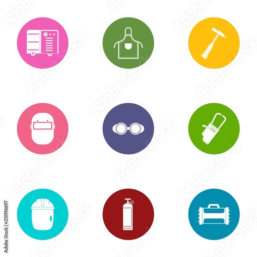 Weld metal icons set. Flat set of 9 weld metal vector icons for web isolated on white background