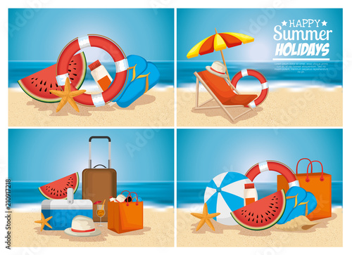 summer holidays beach scene vector illustration design