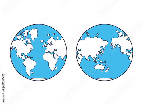 World map, western and eastern globe hemisphere.