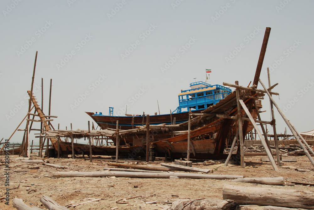 Fototapeta premium Shipyard of traditional Dhow boats on Iranian Qeshm Island