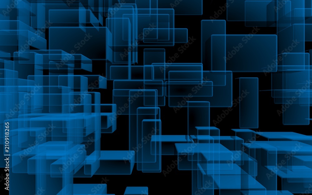 Blue and dark abstract digital and technology background. The pattern with repeating rectangles. 3D illustration Blue and dark abstract digital and technology background. The pattern with repeating rectangles. 3D illustration