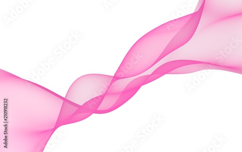 Abstract pink wave. Raster air background. Bright pink ribbon on white background. Pink scarf. Abstract smoke. 3D illustration