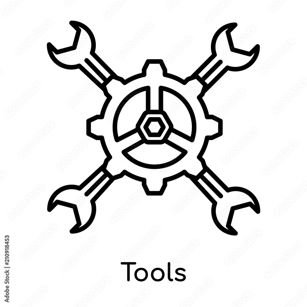 Tools icon vector sign and symbol isolated on white background, Tools logo concept Tools icon vector sign and symbol isolated on white background, Tools logo concept