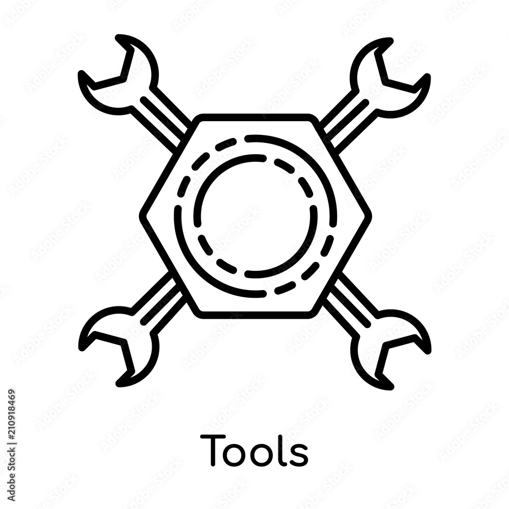 Tools icon vector sign and symbol isolated on white background, Tools logo concept Tools icon vector sign and symbol isolated on white background, Tools logo concept