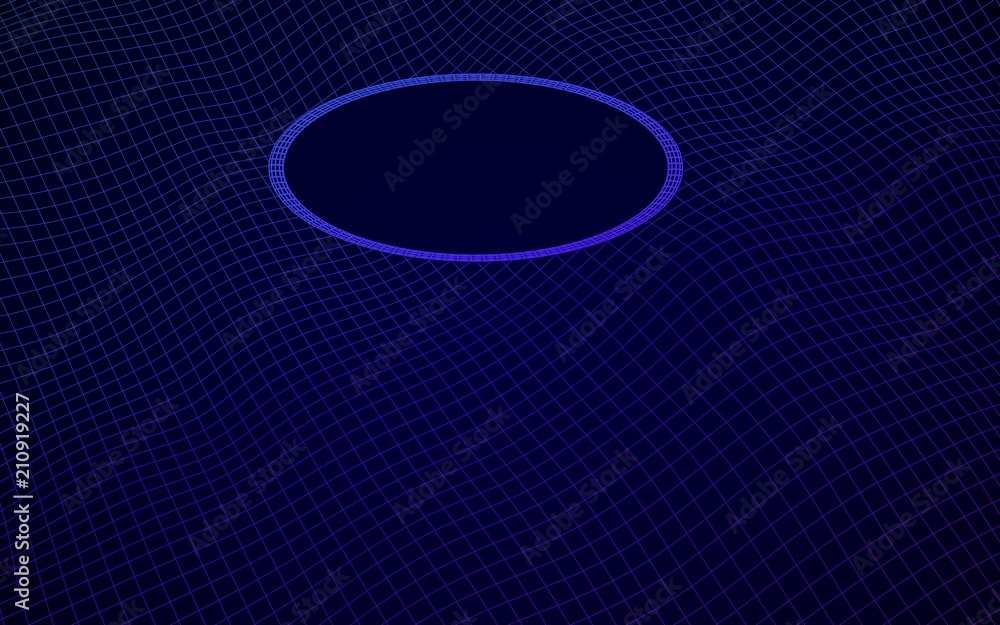 Abstract landscape on a blue background. Cyberspace grid. Hi-tech network, technology. 3D illustration. Mockup