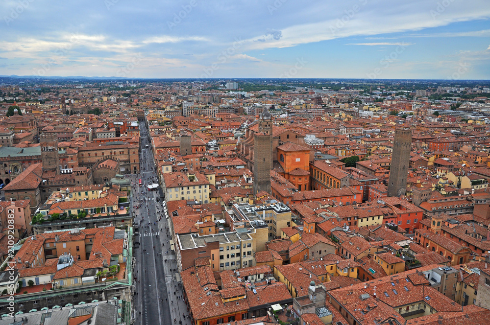 Italy, Bologna Rizzoli street aerial view from Asinelli tower