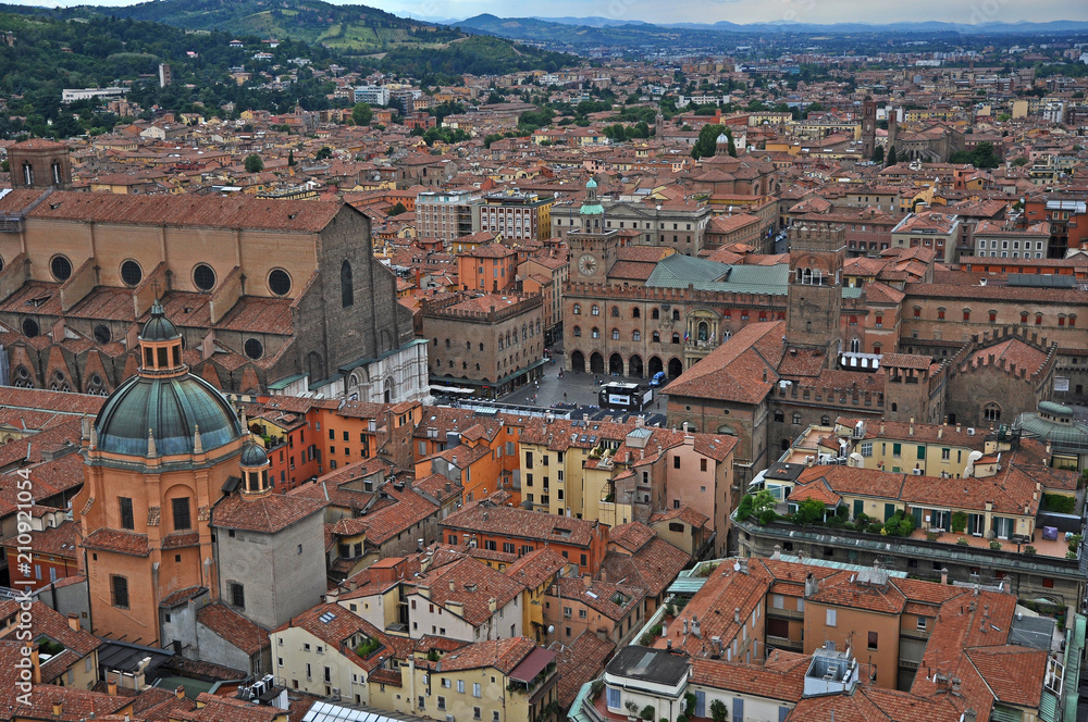 Italy, Bologna Major square aerial view from Asinelli tower