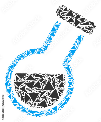 Retort mosaic of triangle items in variable sizes and shapes. Vector polygons are composed into retort mosaic. Geometric abstract vector illustration.