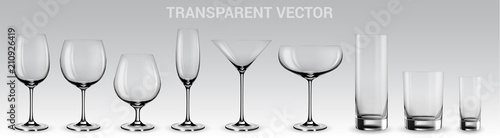 Set of vector glasses. 
Set of transparent vector glasses for wine, martini, champagne and other