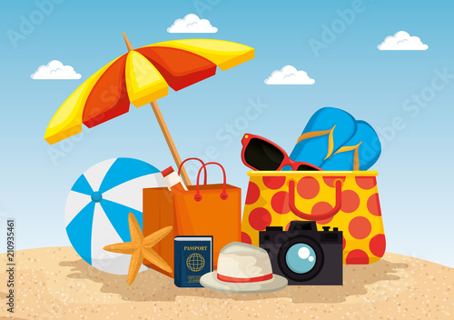 beach with summer holidays icons vector illustration design