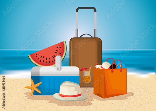 beach with summer holidays icons vector illustration design