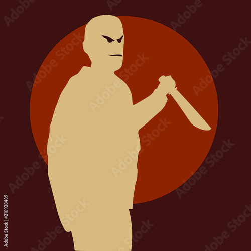 Silhouette of a man with a knife about to stab.