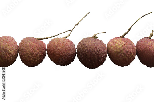 Ripe sweet lichees in strange shape on white background with clipping path