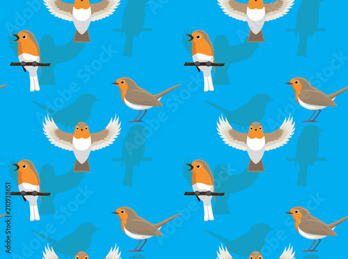 Bird European Robin Flying Pose Background Seamless Wallpaper