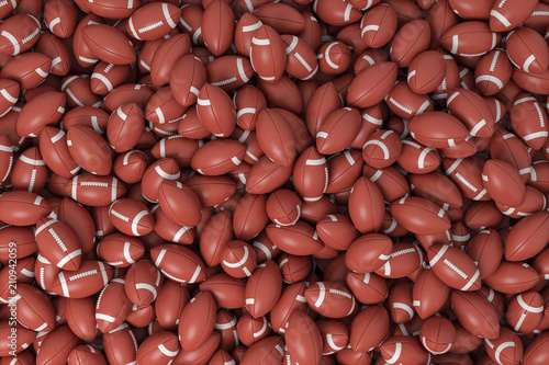 3d rendering of a heap made of countless American football balls lying on each other in top view. photo