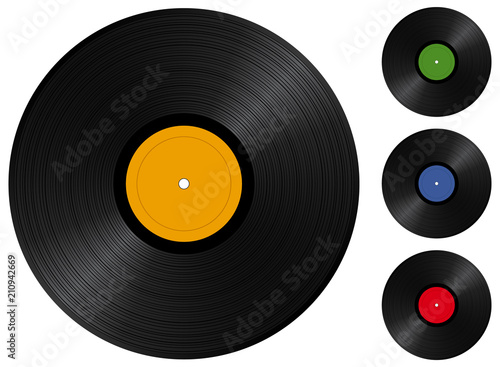 Vector illustration of a vinyl record, with additional color variations. 