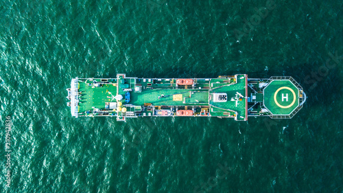 Bilde på lerret Cable laying ship anchored in Singapore, Aerial top view cable ship