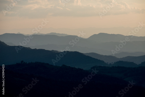 Beautiful landscape layer of mountains in sunset time  North of THAILAND