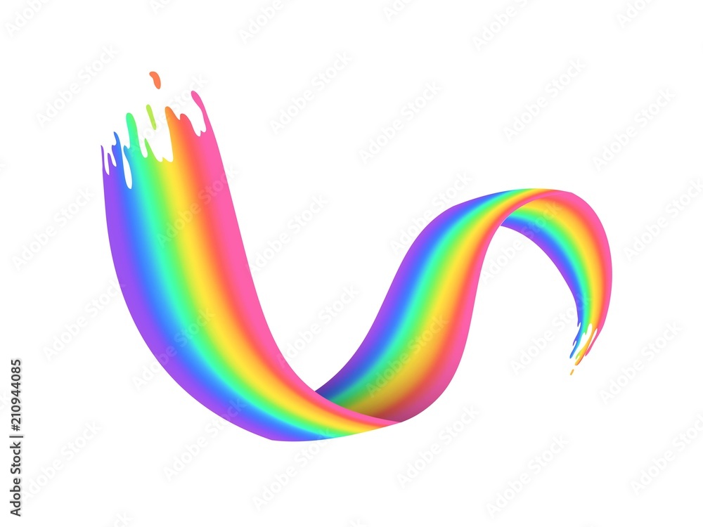 Rainbow brush stroke on white background. Realistic wavy shape of