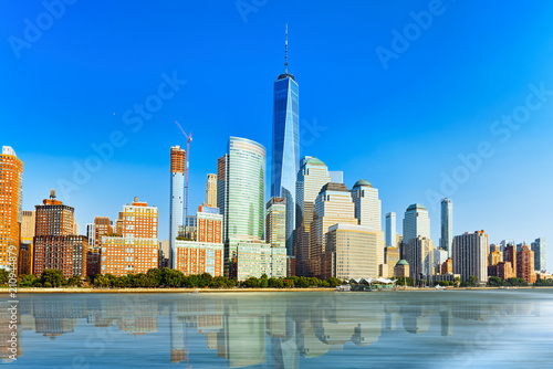 View from the water, from Hudson bay to Lower Manhattan. New York.