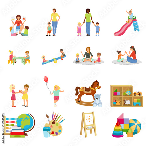 Kindergarten Flat Icons Set