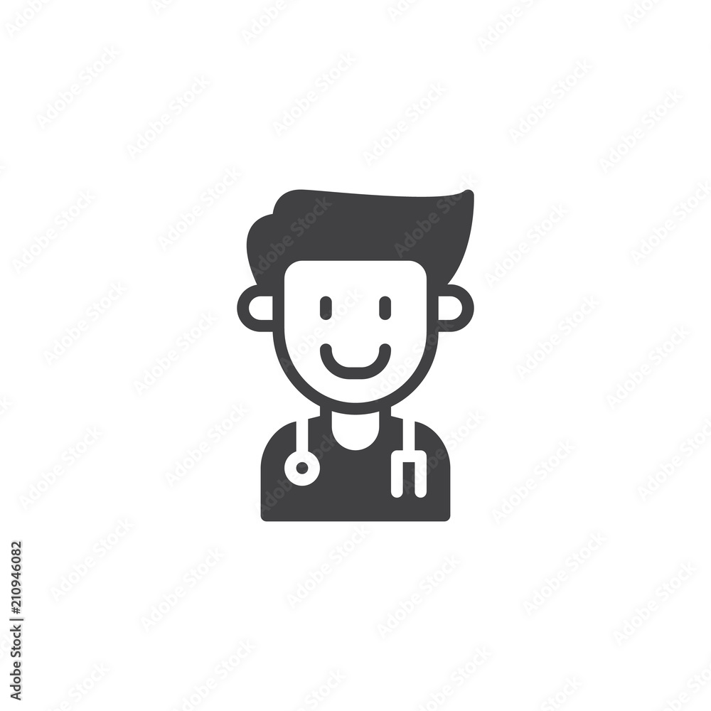Doctor portrait vector icon. filled flat sign for mobile concept and web design. Medical worker with stethoscope simple solid icon. Symbol, logo illustration. Pixel perfect vector graphics