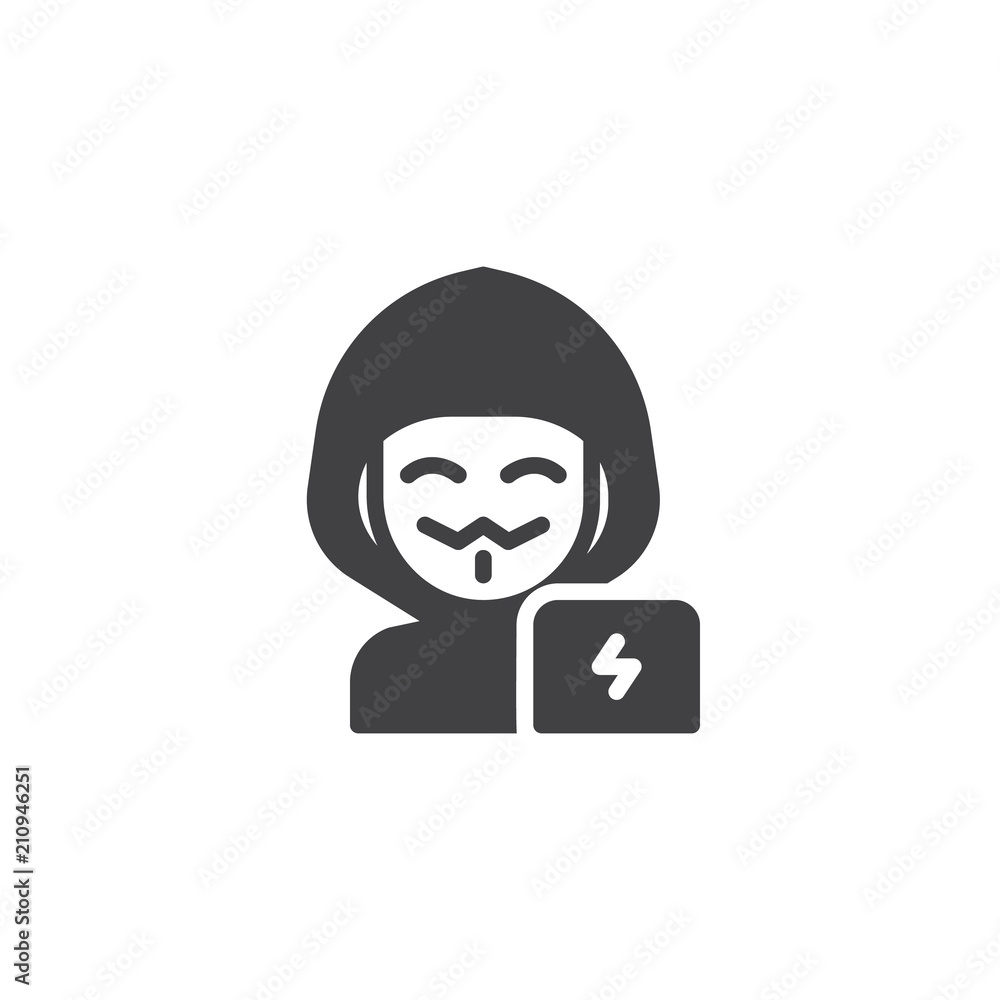 Hacker man vector icon. filled flat sign for mobile concept and web design. Masked anonymous guy in a hood simple solid icon. Symbol, logo illustration. Pixel perfect vector graphics