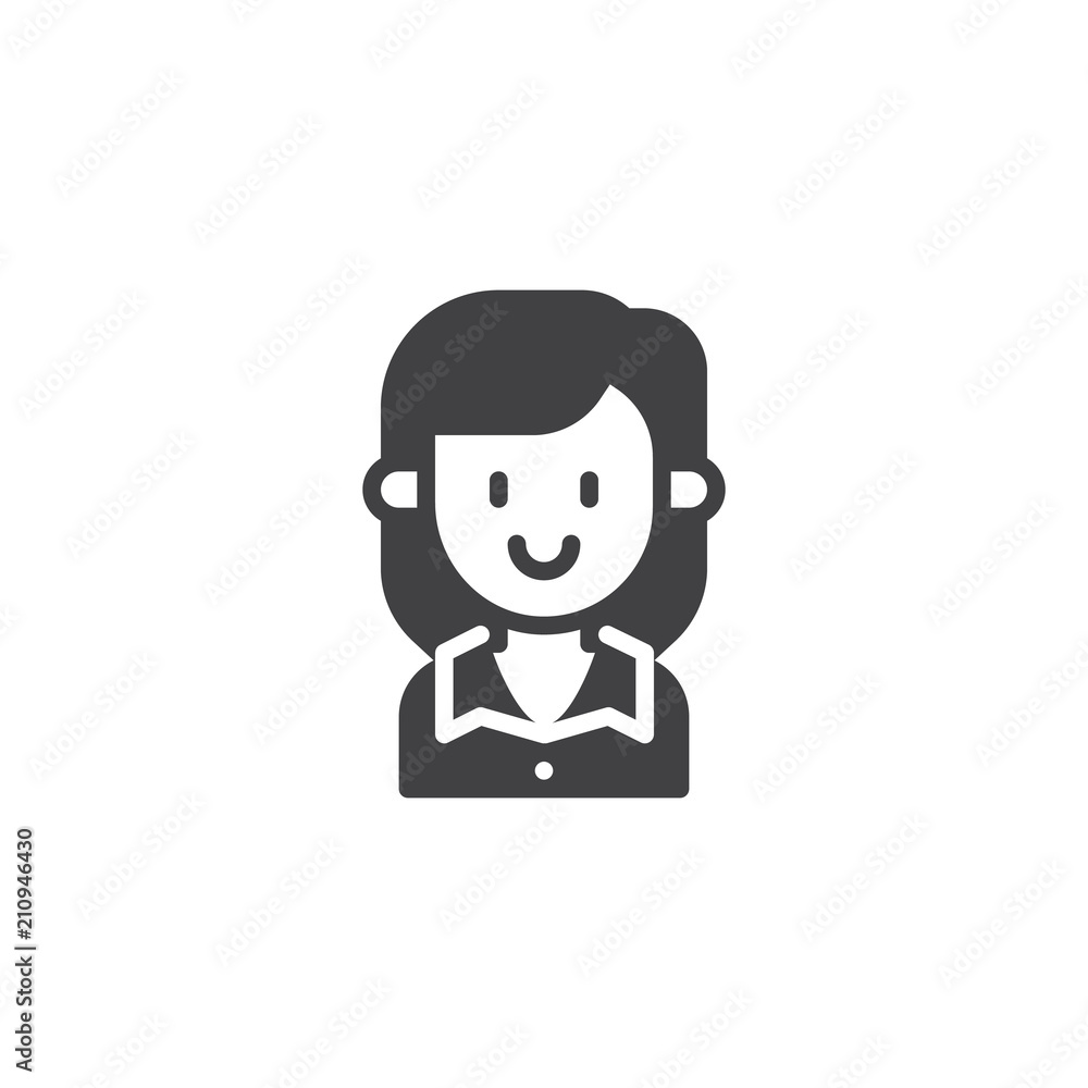 Smiling secretary vector icon. filled flat sign for mobile concept and web design. Female Office Worker simple solid icon. Symbol, logo illustration. Pixel perfect vector graphics Smiling secretary vector icon. filled flat sign for mobile concept and web design. Female Office Worker simple solid icon. Symbol, logo illustration. Pixel perfect vector graphics