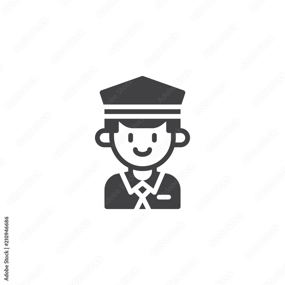 Taxi driver vector icon. filled flat sign for mobile concept and web design. Cab driver in hat simple solid icon. Symbol, logo illustration. Pixel perfect vector graphics