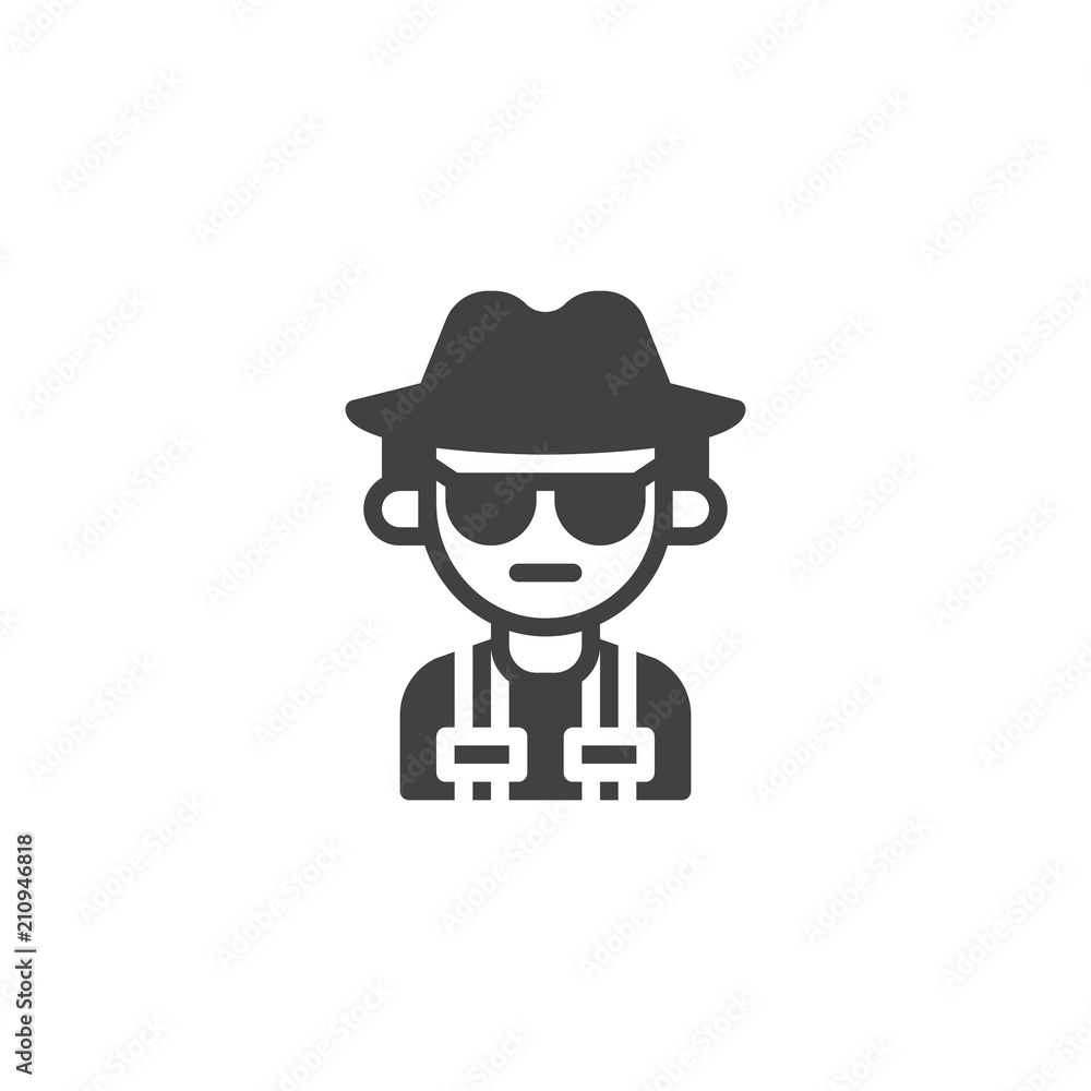 Spy person vector icon. filled flat sign for mobile concept and web design. Mafia man simple solid icon. Symbol, logo illustration. Pixel perfect vector graphics