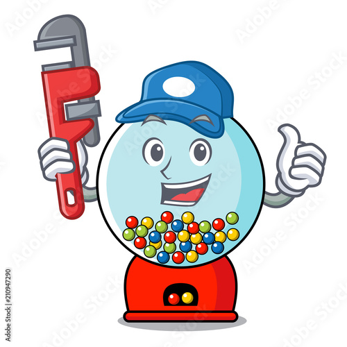Plumber gumball machine mascot cartoon