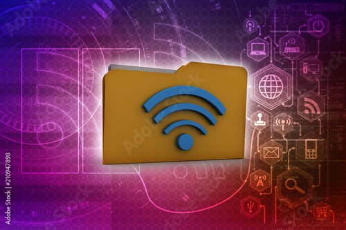 3d illustration WiFi symbol with folder 