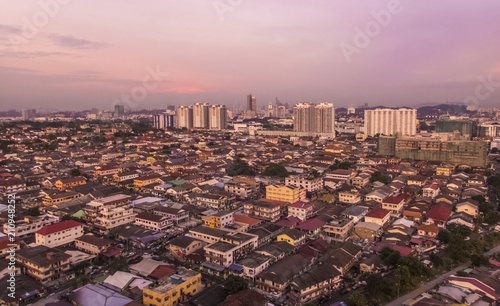 Photography Aerial shot at sunset of Petaling Jaya, suburb of Kuala Lumpur, Malaysia