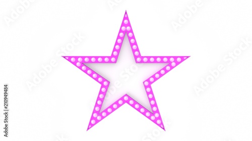 Pink star marquee light board sign retro on white background. 3d rendering