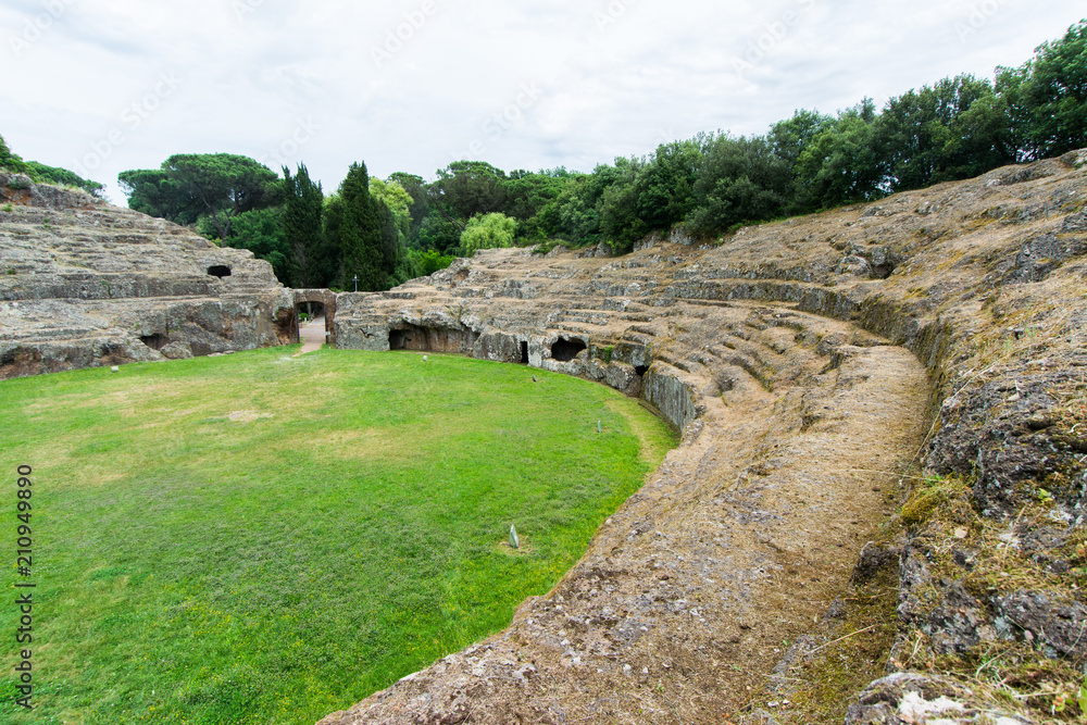 Sutri in Lazio, Italy. The rock-hewn amphitheatre of the Roman period