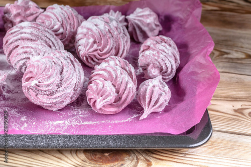 Wallpaper Mural Marshmallow with blueberries. Delicious homemade zephyr on a wooden table. Torontodigital.ca