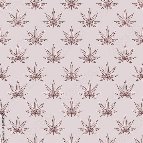 Seamless pattern with marijuana leaf. Cannabis background. Pattern can be used for fabric design, wallpaper, wrapping papers. Isolated vector illustration.