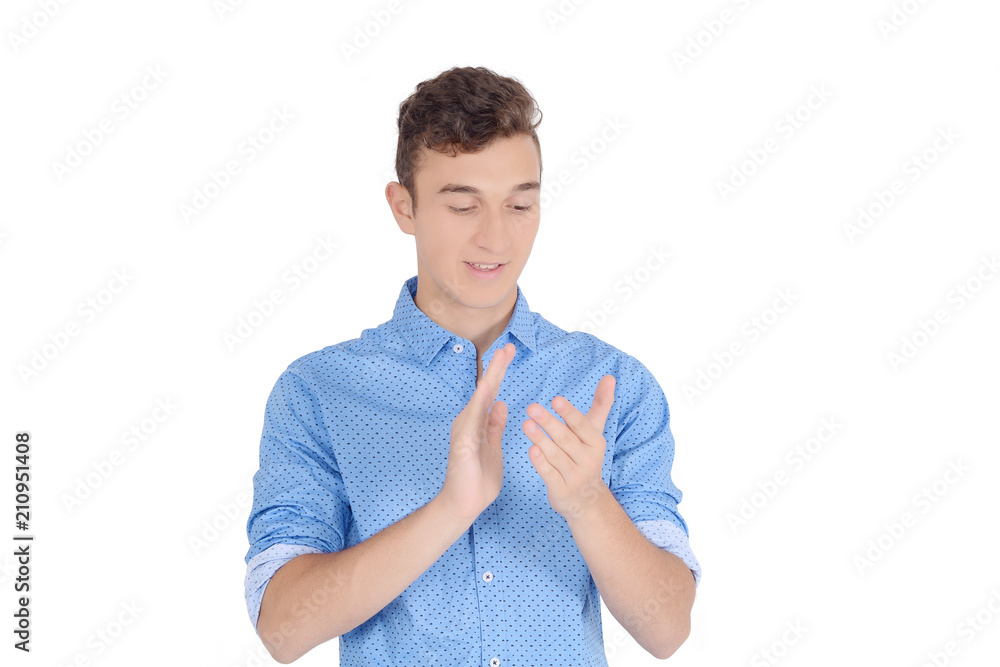 Happy young smiling man clapping hands Happy young smiling man clapping hands