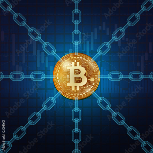 Bitcoin golden coin with chains