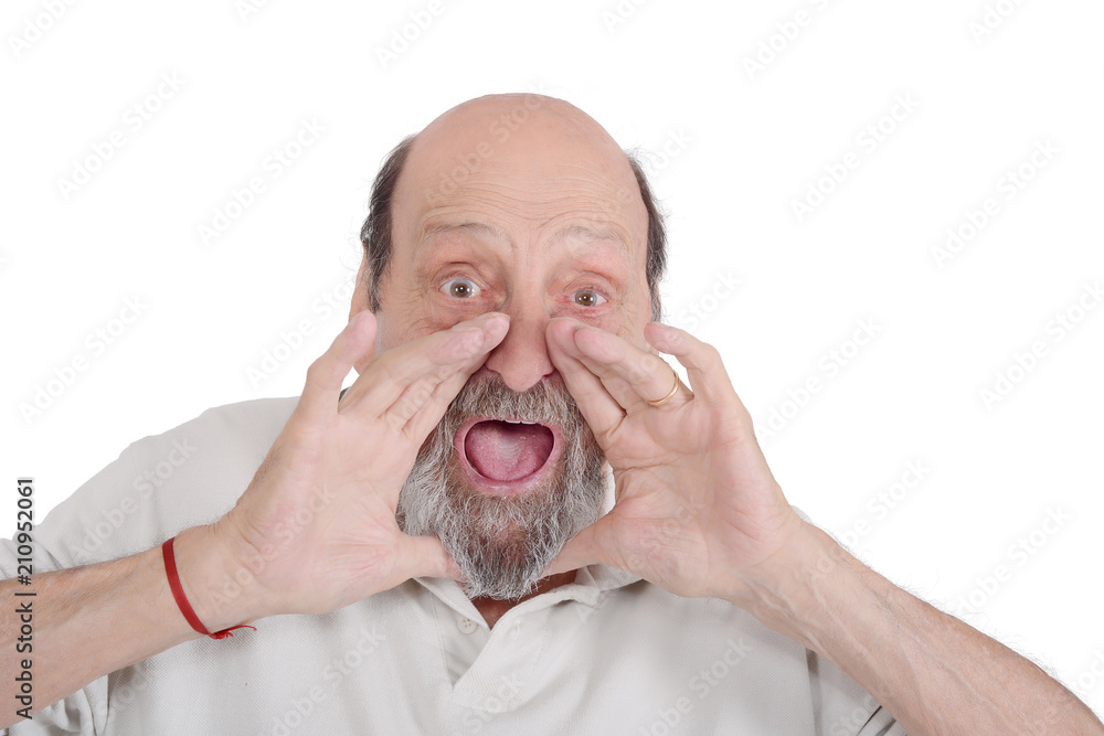 Portrait of elderly man screaming Portrait of elderly man screaming