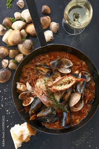 Bouillabaisse in a pan