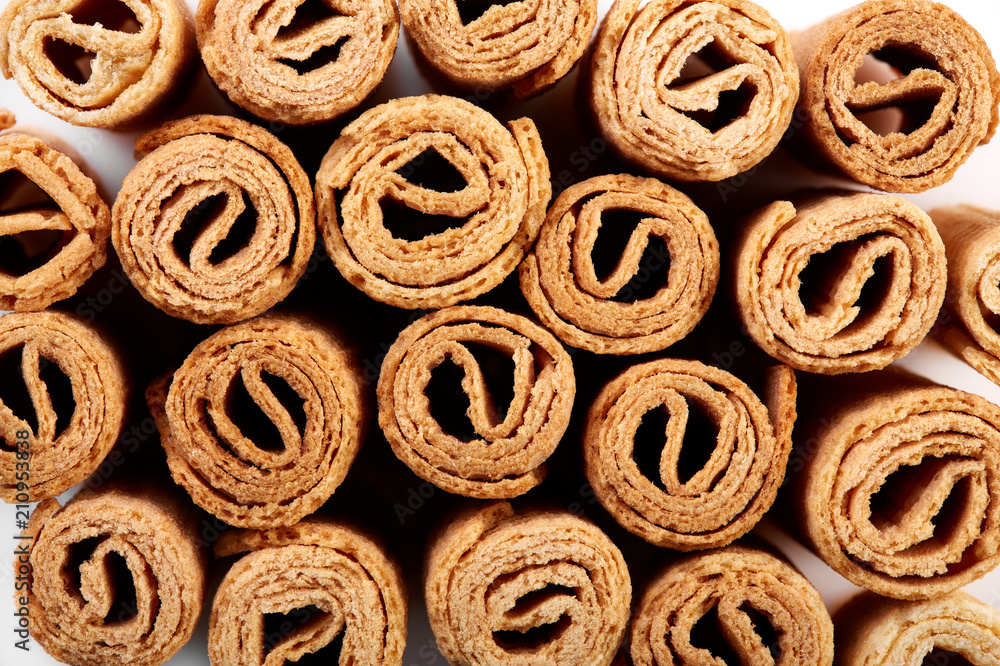 Wafer rolls. Sweet tube wafer isolated on white background. Dessert. Wafer rolls. Sweet tube wafer isolated on white background. Dessert.