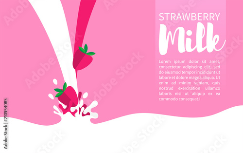 Flat Strawberry Milkshake or Yoghurt Label Template