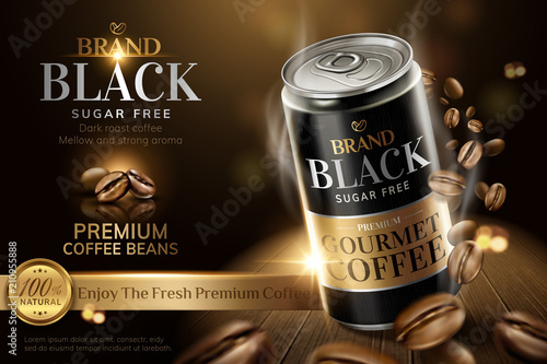 Premium black canned coffee ads