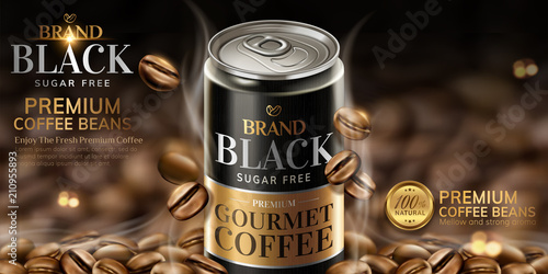 Premium black canned coffee ads