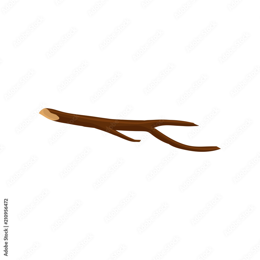 Brown dry branch of tree. Wood for bonfire or fireplace. Organic material. Isolated flat vector design Brown dry branch of tree. Wood for bonfire or fireplace. Organic material. Isolated flat vector design