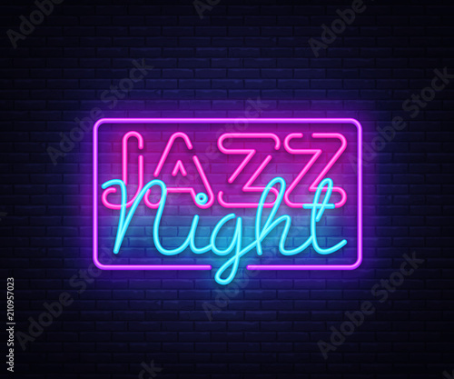 Jazz Night neon sign vector. Jazz Music design template neon sign, light banner, neon signboard, nightly bright advertising. Vector illustration